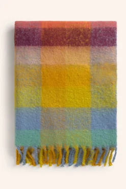 Calma House Cobertores-Xadrez de algodão croma com franjas rosa