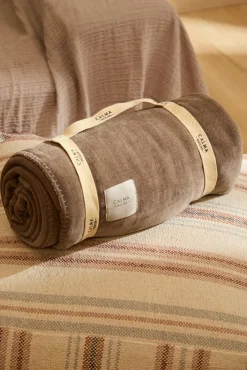 Calma House Cobertores-Xadrez quente com costura Adel marrom cru