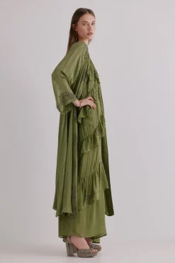 Hoss Intropia Sobretudos-Zena. Quimono bordado Verde
